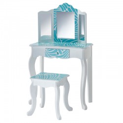 Masuta de toaleta copii cu 3 oglinzi, sertar si scaun Albastru -Alb - Vanity Table and Stool 